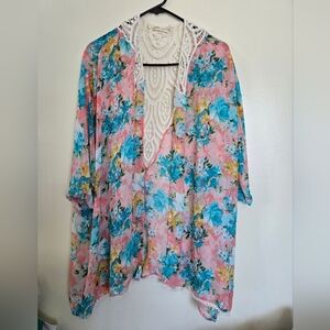 Liberty Love Floral Kimono with Lace Trim Size XL